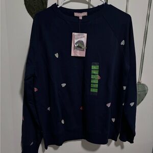 Navy Sweater with embroidered Heart Accents